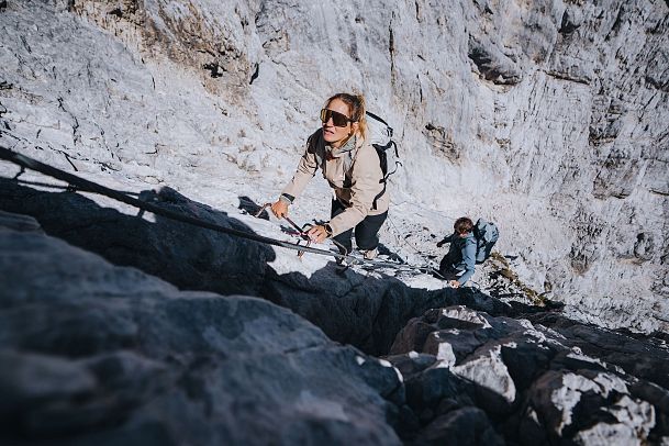 Wanderung Überschreitung Hohe Munde - Aufstieg - Stahlseil