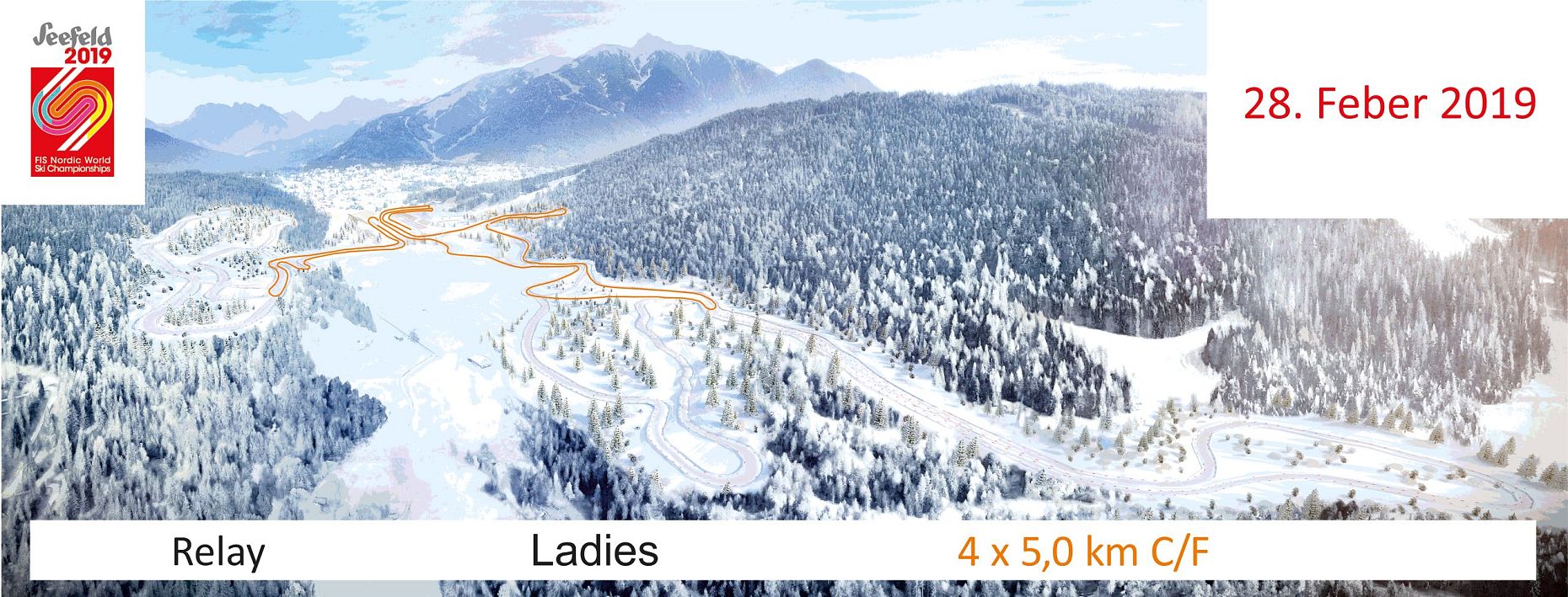 Mappa di un'area sciistica con piste da sci per donne evidenziate in arancione.