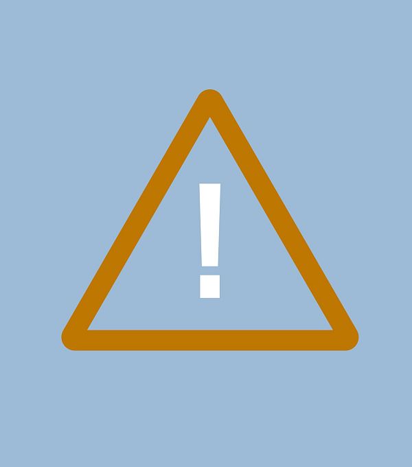 An orange triangle with a white exclamation mark on a blue background.